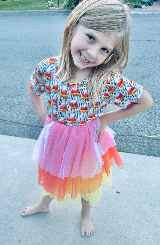 6T 7T candy corn tulle dress