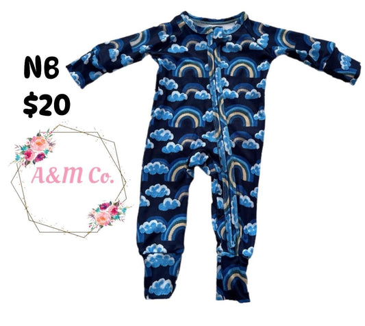 NB blue rainbow footie pjs